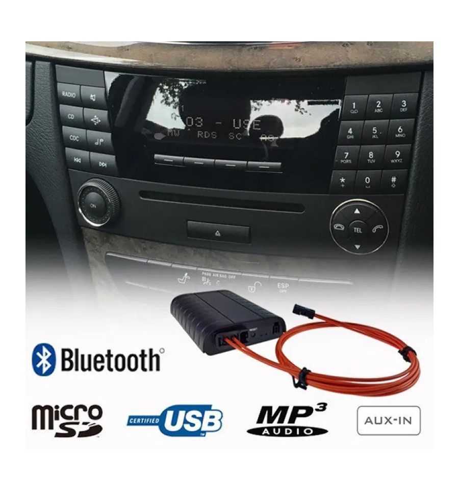Блютуз для андроид магнитолы. Bluetooth Mercedes w211 Audio 20. Bluetooth адаптер Mercedes w211. Блютуз адаптер для автомагнитолы w211. Блютуз модуль в aux Mercedes w211.